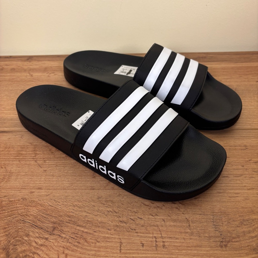 NWOT ADIDAS Adilette Shower Slide Black/White Men Size 14 Slip On Comfort Summer